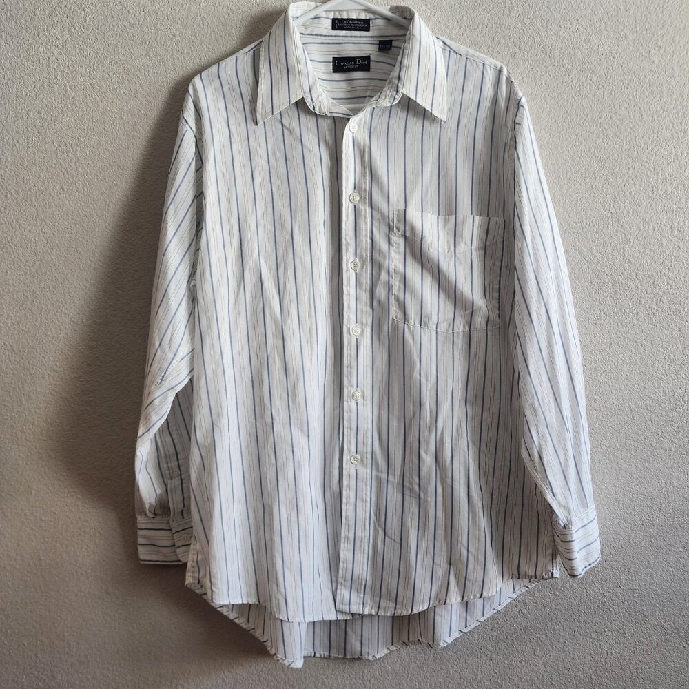Vintage Christian Dior Shirt Mens 16.5 33 Stripe Button Up La Chemise USA 80s